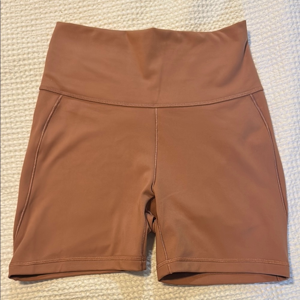 NWT Adidas Women's High-Waisted Biker Tan Shorts - Medium